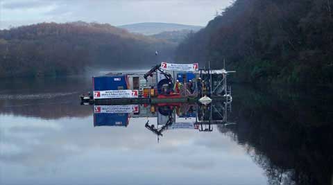 The diving pontoon in position on the lake